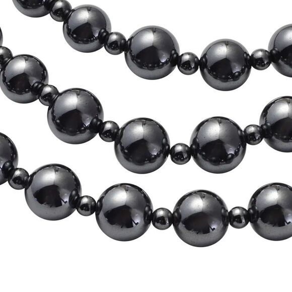 New! Hematite Beaded Stone Necklace, Layered Metallic - Picture 6 of 8